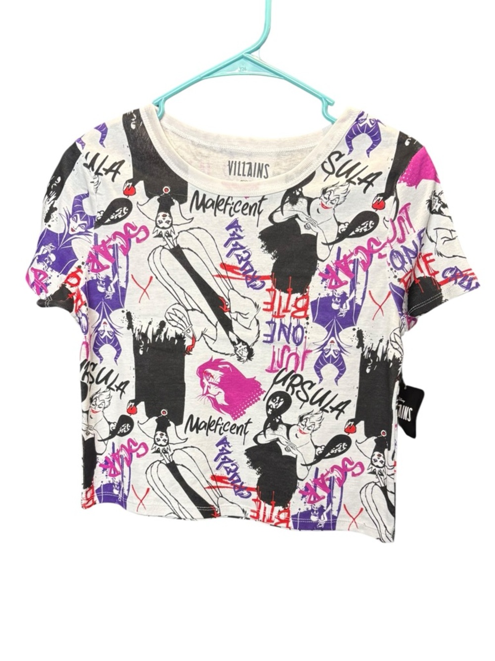 Disney Villains Graphic Crop Tee in White, Black, Purple, Pink
